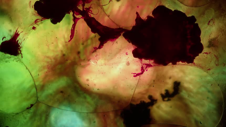 Abstract shapes liquid ink colordful patterns green yellow bubbles