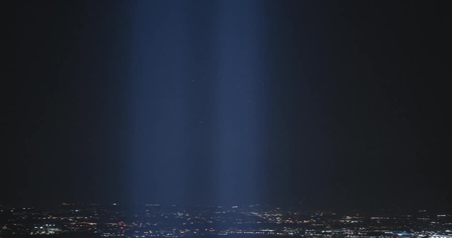 Aerial view of city lights in a skyline at night
