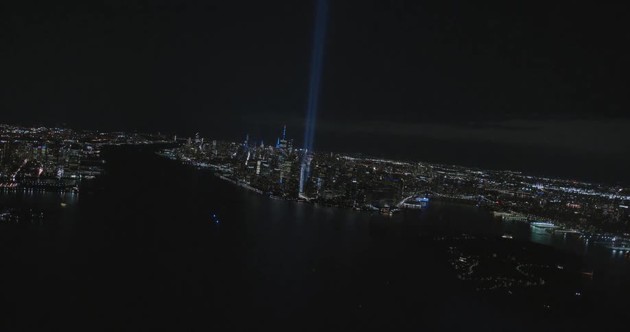 Aerial shot of nyc at night