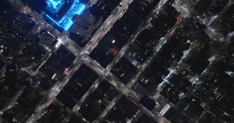 A birds eye view of buildings in a city