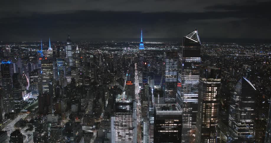 Flying over new york city at night