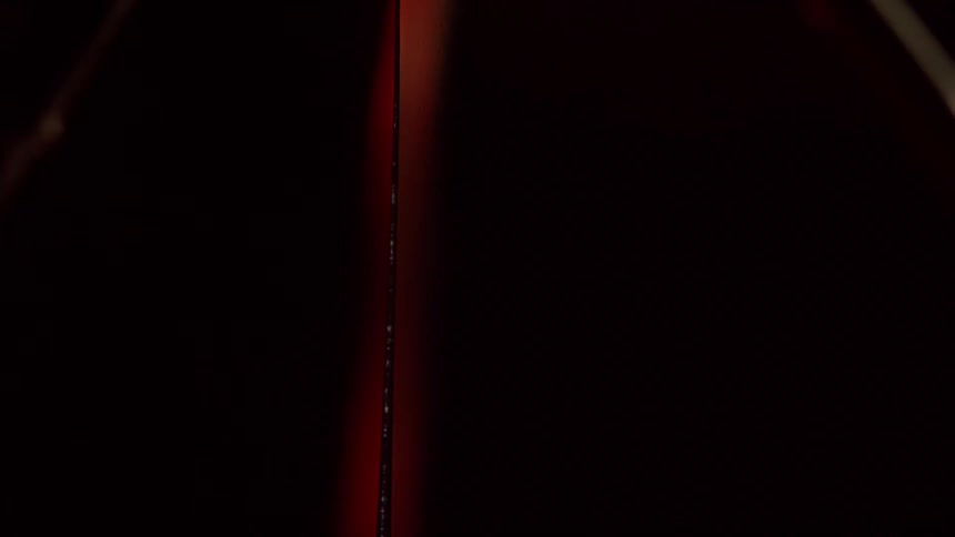 A dark brown background with a black vertical line with moving white shapes