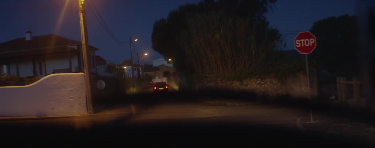 A car driving through a neighborhood