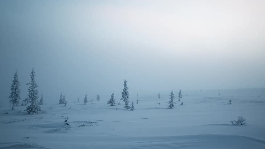 The hills are covered in heavy snow