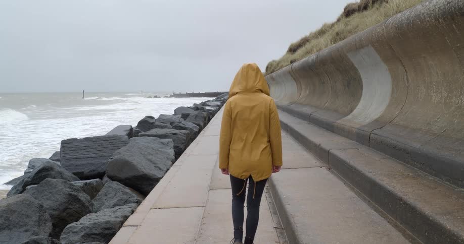 A person walking down a beach