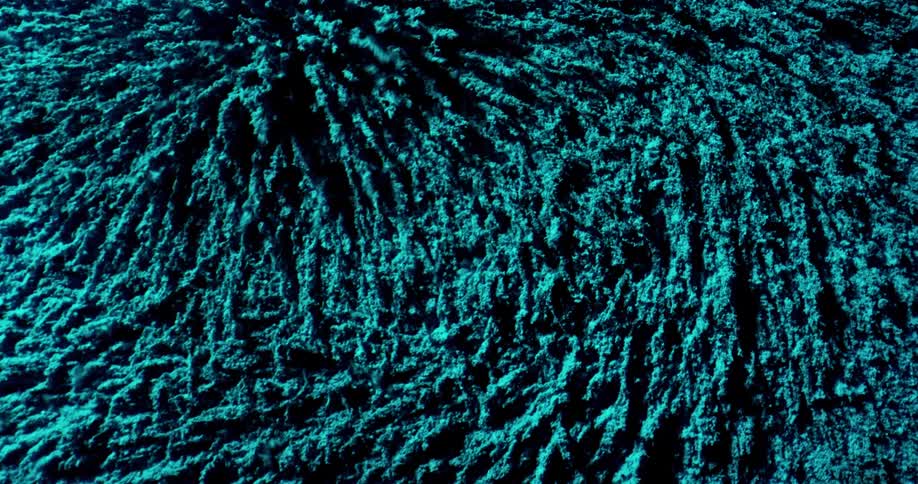 Iron filings moving under the influence of a magnetic field underneath