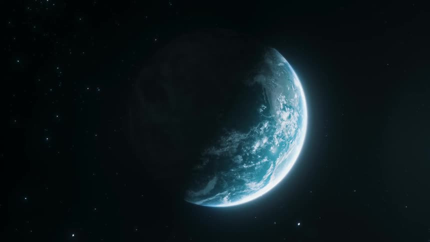 The sun reflects off the Earth in space