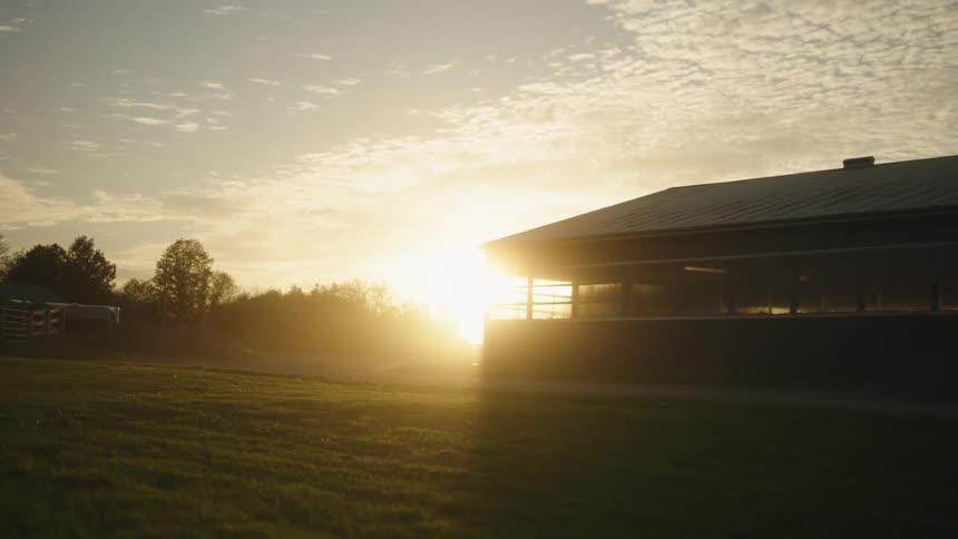 Sunlight filtering through the corner of a stable in a farm