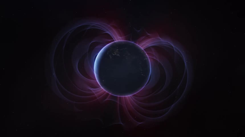 Earth and its magnetic field spinning in space