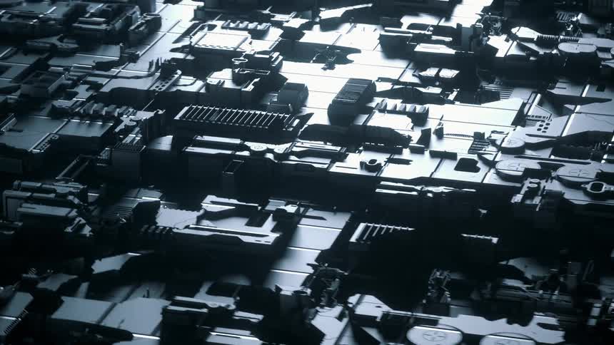 Shadows pass over a circuit board or microchip processor