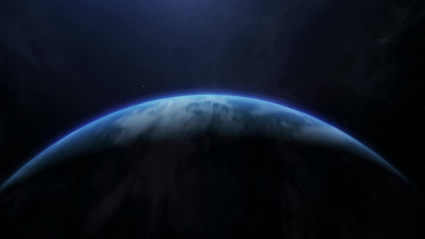 Planet earth spinning very fast while the moon is shining above it