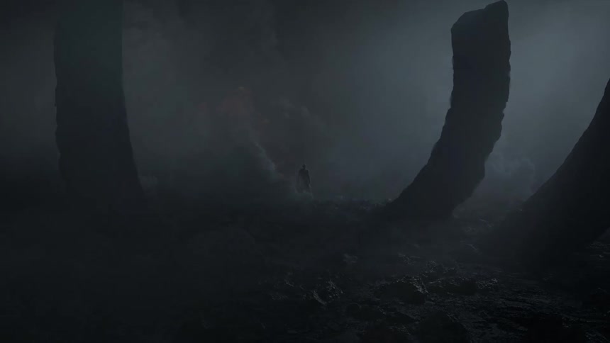 Curving pieces stick out of soil in foggy shadowed area