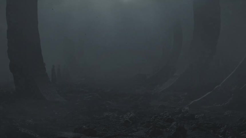 A landscape with dirt and fog