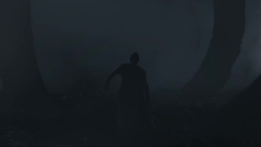 A man runs towards nothing while lights flash around him