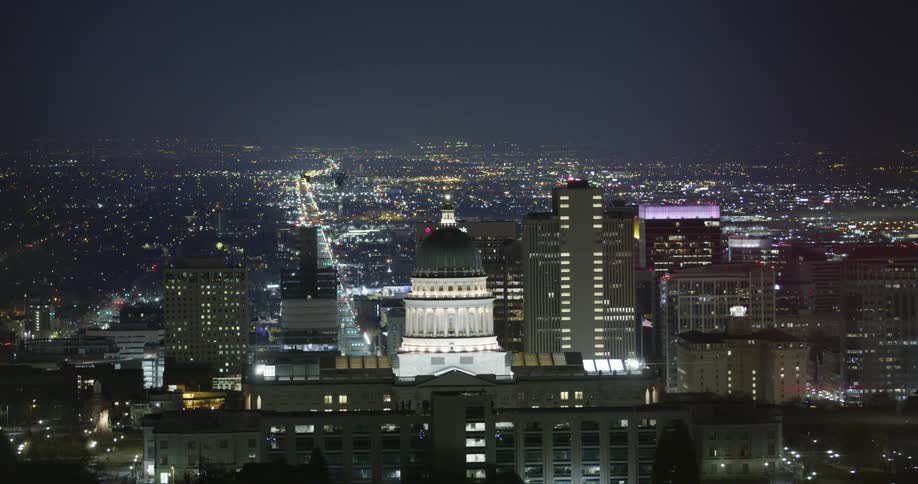 Lights in the city downtown skyline at night