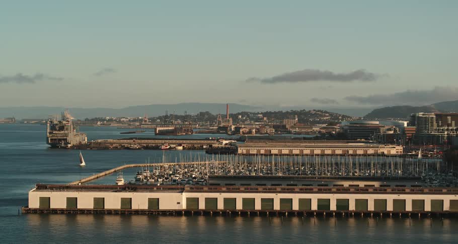 Aerial shot of a city by the water