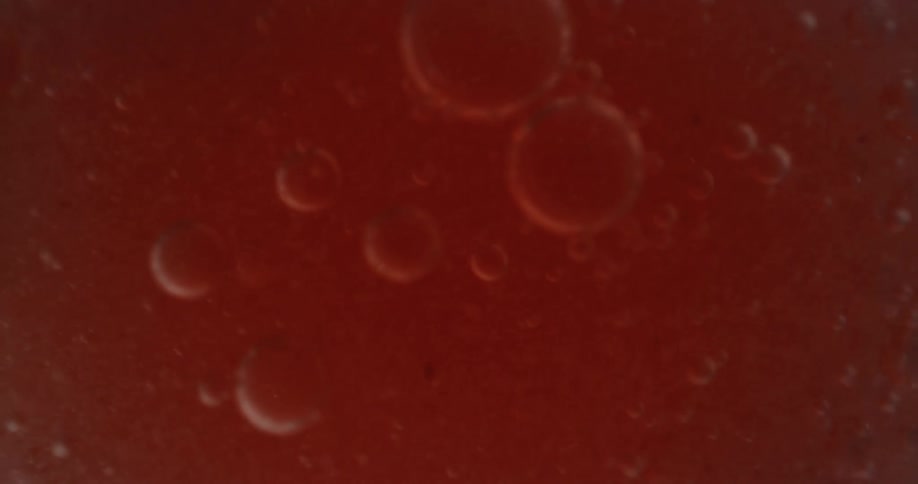 Bubbles in red liquid is displayed