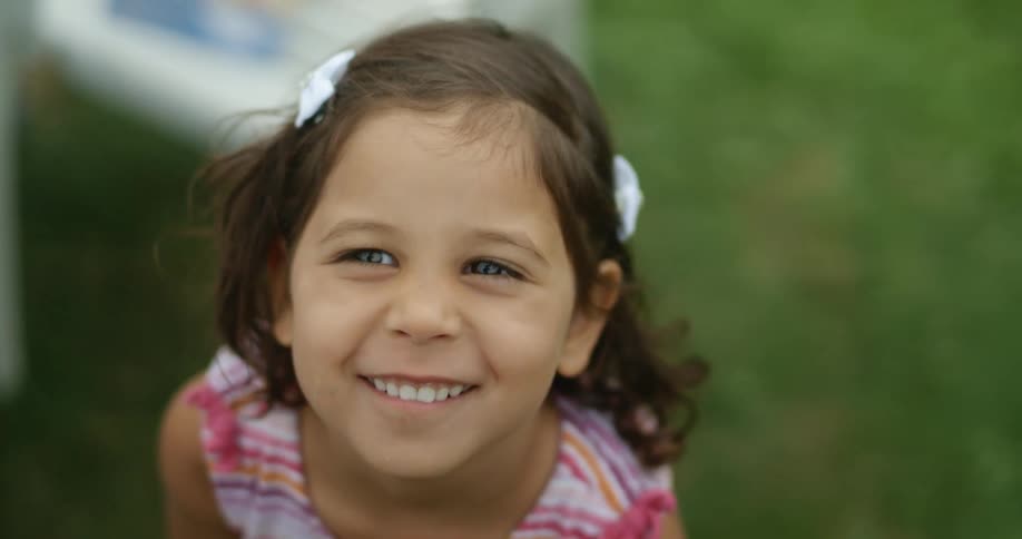 A child looking up into the camera