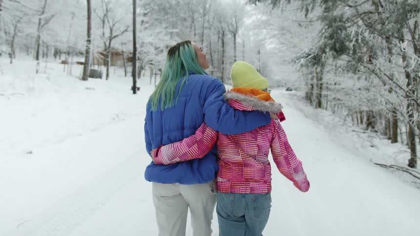 Women walking in snow