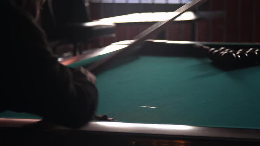 Close up of a person shooting pool