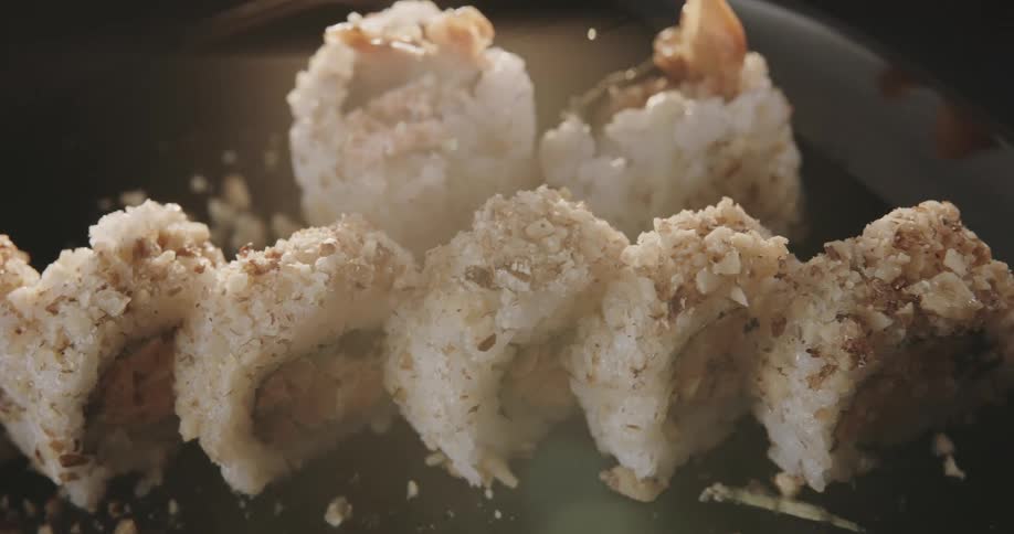Sushi is cooking in a pan