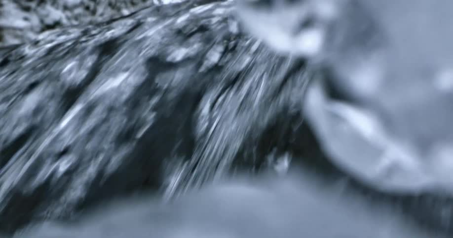 Rapid moving water flows past ice