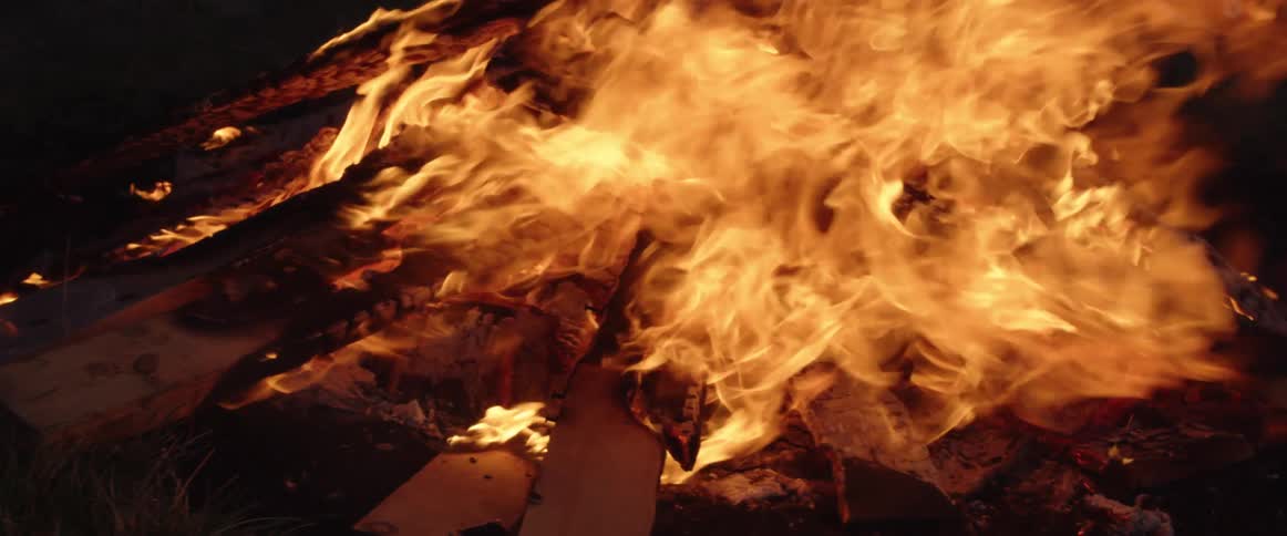 Flames burning in a bonfire