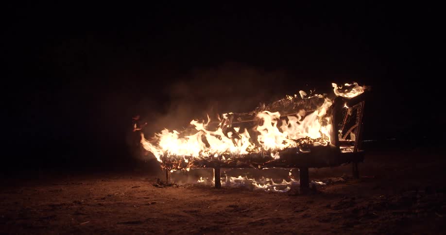The couch is burning at night