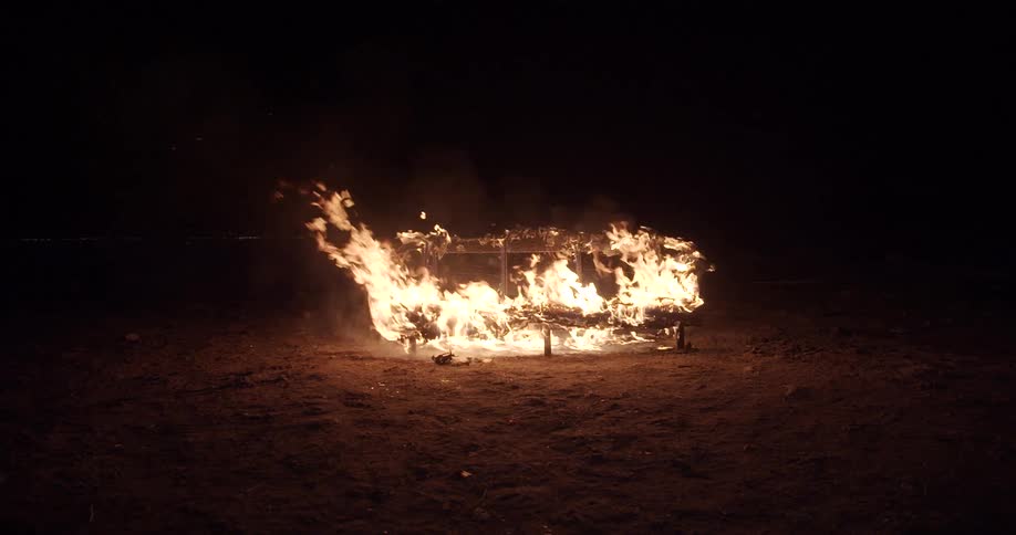 The couch is burning at night