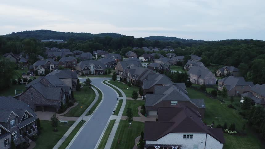 Camera flies over a suburb