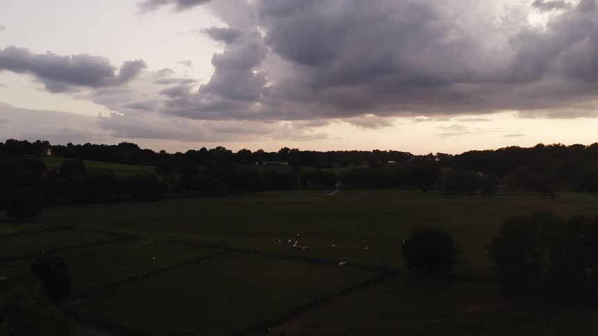 An aerial view of fields on a farm