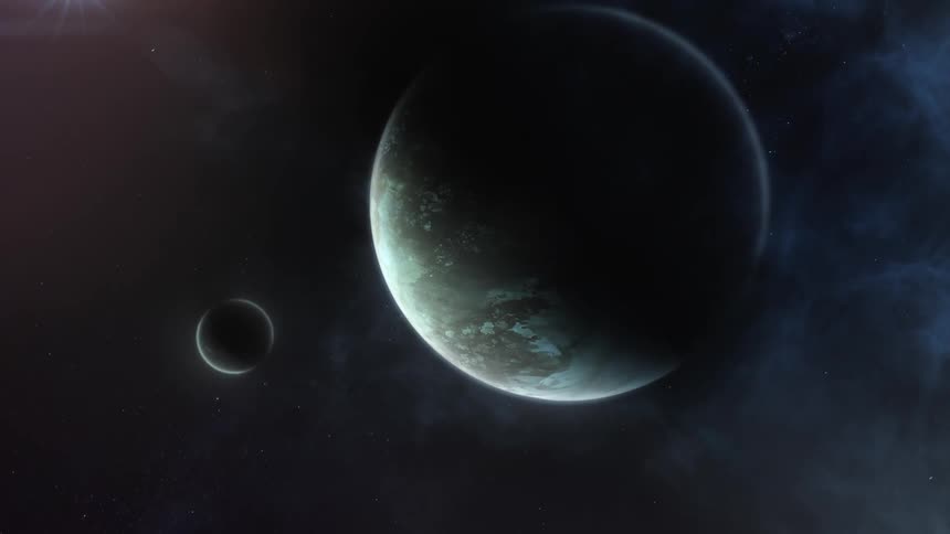 Planet earth and the moon in space