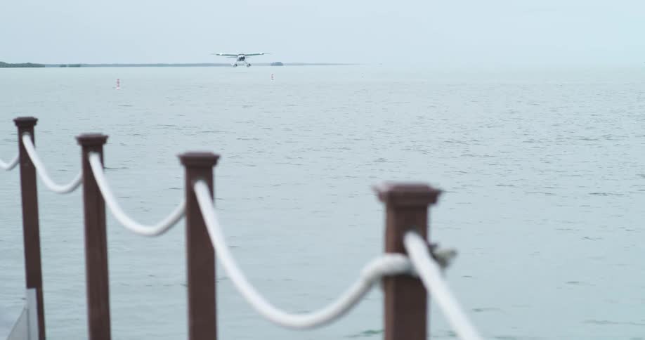 A plane is gliding over the water