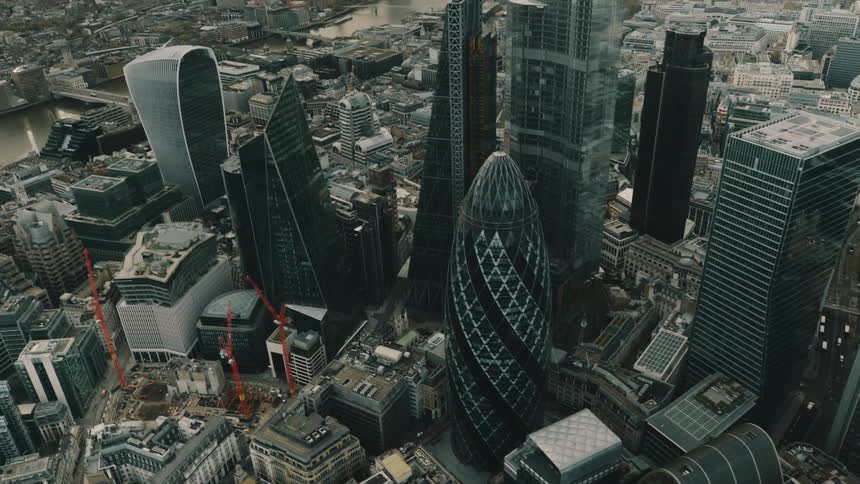 Aerial view of the City of London skyscrapers