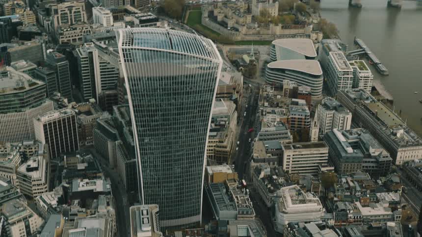 Aerial view of 20 Fenchurch Street 'The Walkie-Talkie' London skyscraper