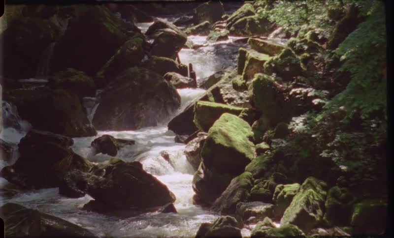 The stream is full of green rocks