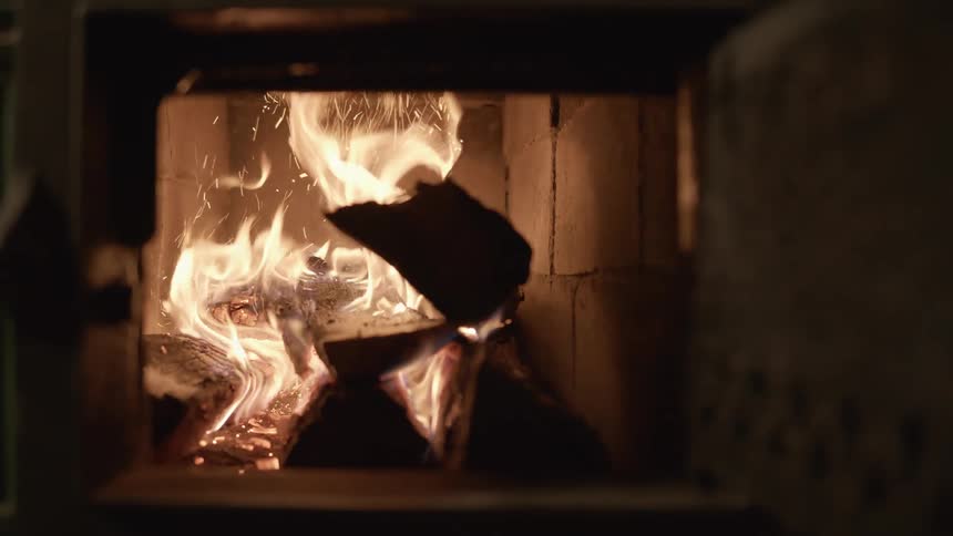 Wood burning in a fireplace