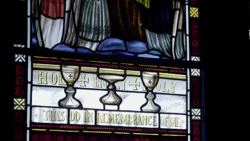 Stained glass windows inside of a church