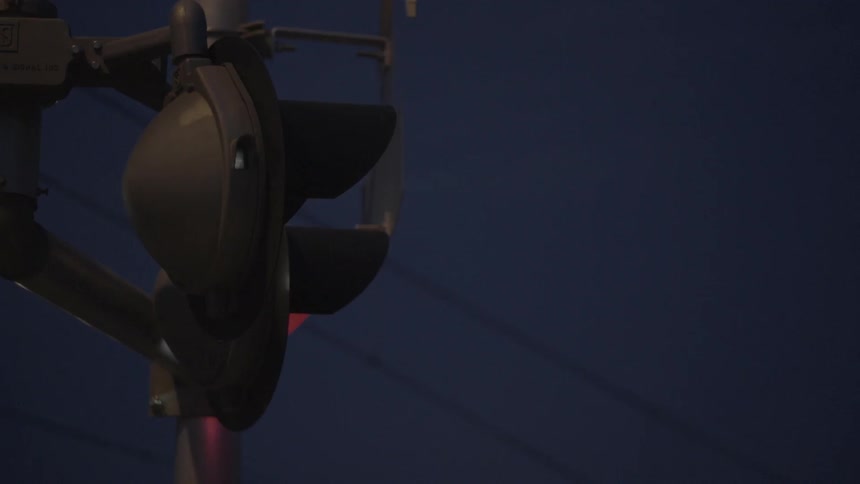 A close up view of a street light