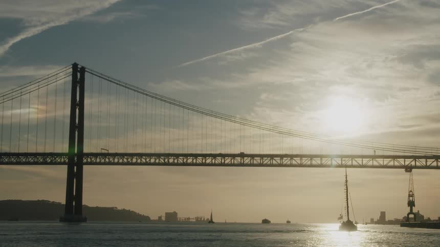 A view of a bridge near sunset