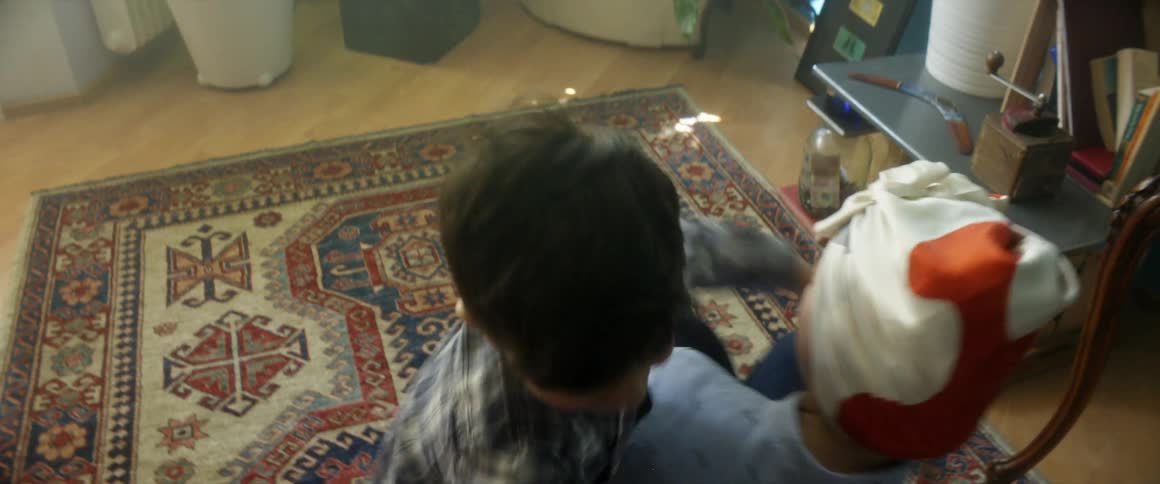 Mother and son playing around together