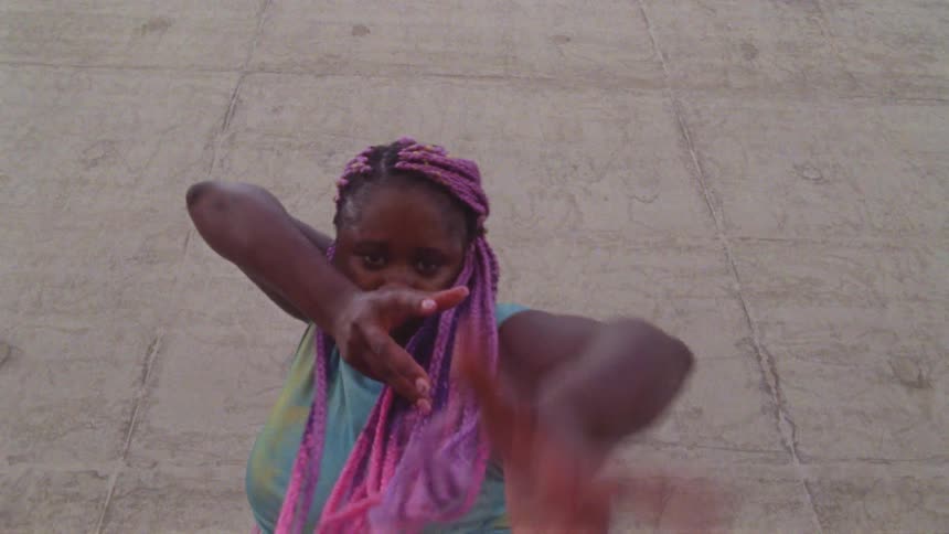 A woman dancing outside