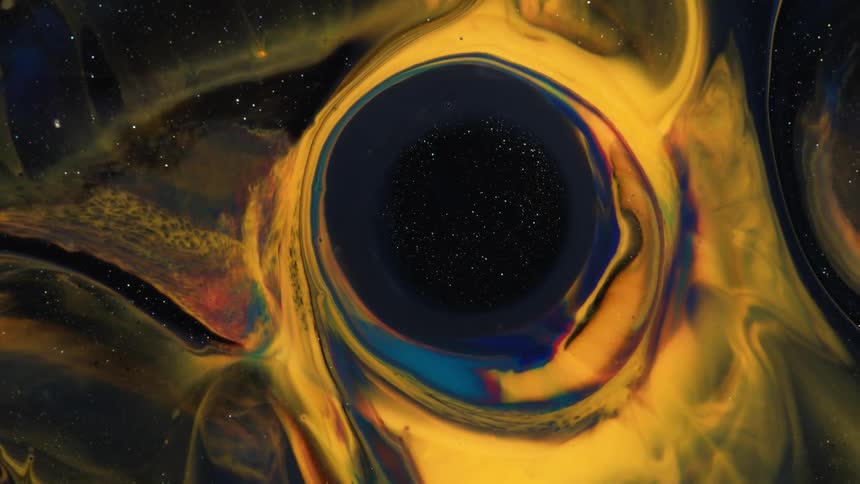 Golden shapes move in outer space
