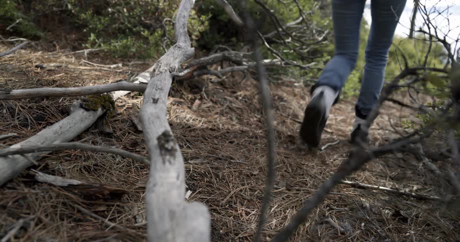 A person is outdoors hiking in spring