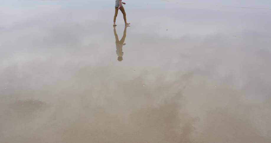 A person is walking along the beach