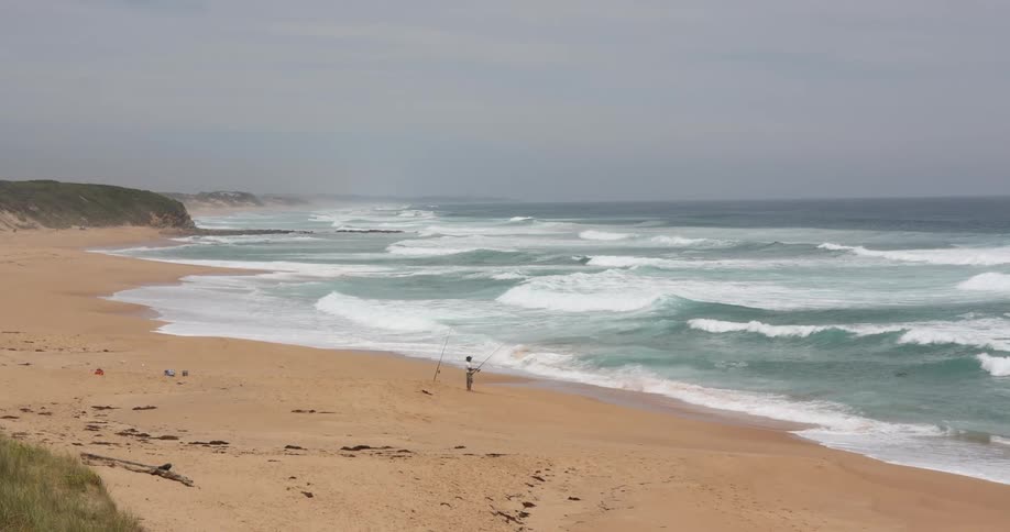 A person is standing outdoors at the beach