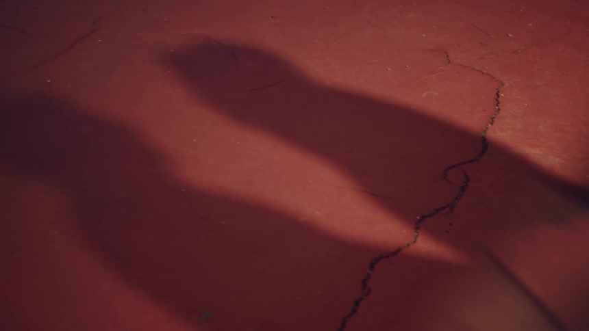 Two people kissing give off a shadow on the pavement
