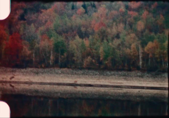Water reflects mountain cover forest in fall foliage