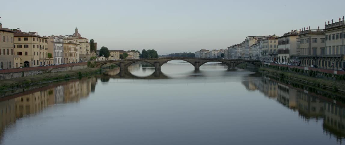 A bridge over a river in the morning