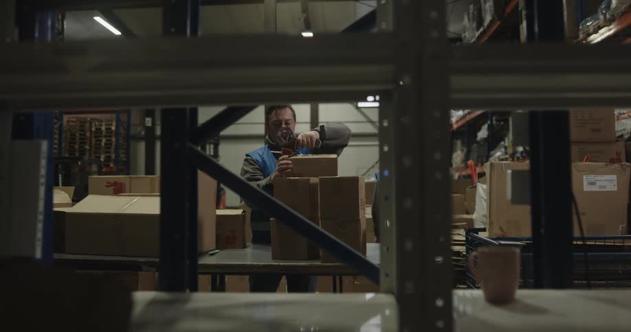 Workers in the warehouse are packing boxes